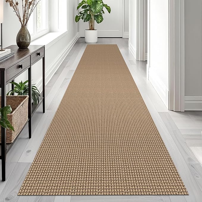 EARTHALL Woven Runner Rug 2.6x12 Ft Washable Runners for Hallways Extra Long Cotton Non Slip Rubber Backed Kitchen Runner Braided Indoor Floor Carpet for Entryway, Hall, Kitchen, Orange/Tan/Brown