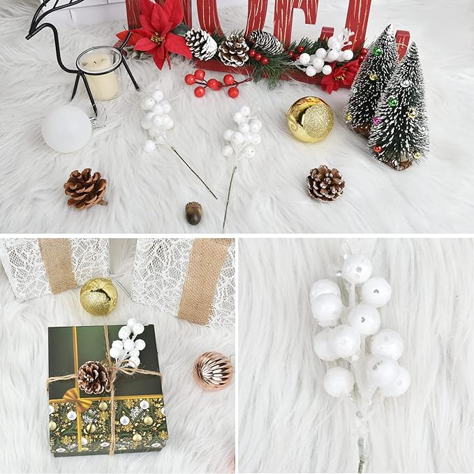 DearHouse 14 Pack Christmas Glitter Berries Stems, 7.8Inch Artificial Christmas Picks for Christmas Tree Ornaments, DIY Xmas Wreath, Crafts, Holiday and Home Decor (White)