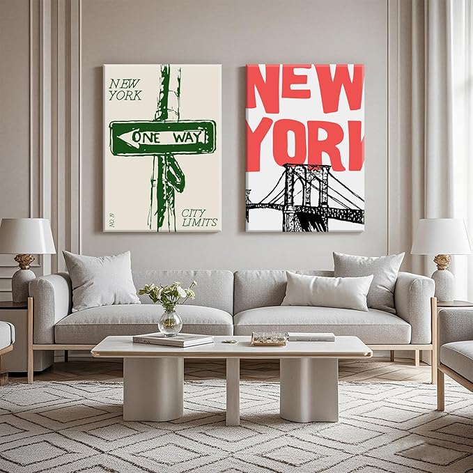 New York City Wall Art Nyc Canvas Wall Decor Vintage New York Pictures Poster Trendy Minimalist Wall Art Retro Prints New York City Painting Modern Artwork for Living Room 16x24x2 Inch Framed