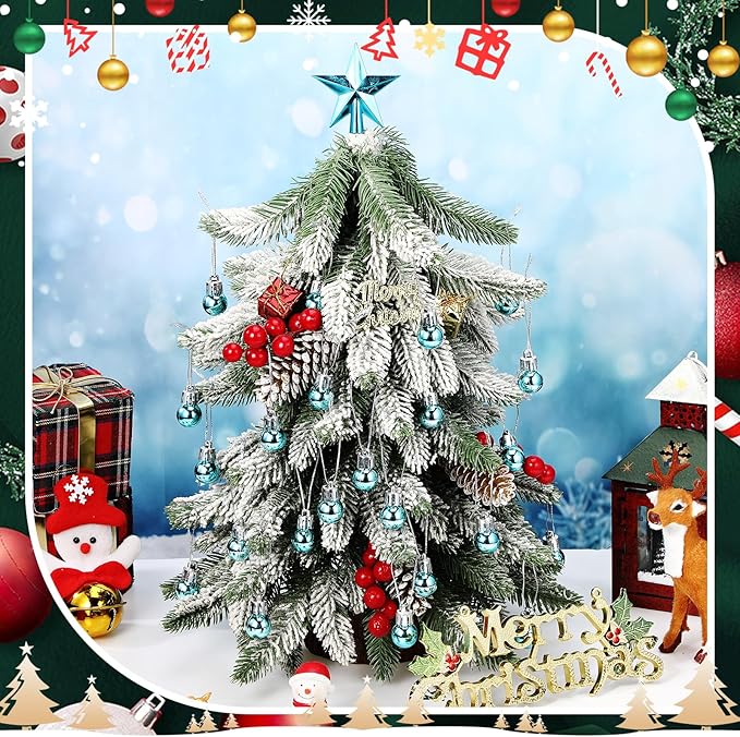 25 Pcs Christmas Balls Ornaments Set Mini Tree Decoration 0. 79 Inch Christmas Ball Tree Topper Star Hanging Ornaments for Party Decoration(Blue)