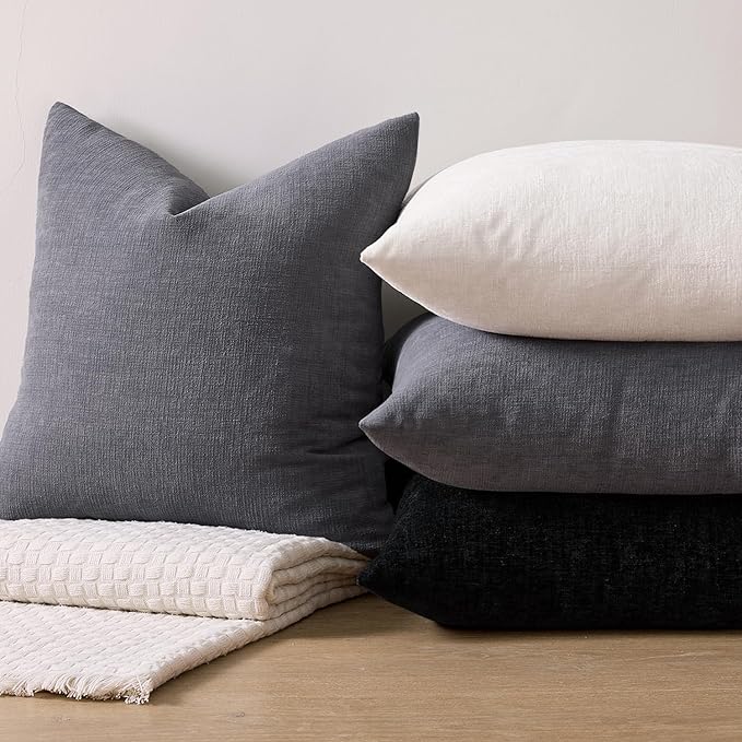 MIULEE Grey Couch Pillow Covers 20x20 Inch, Set of 2 Soft Chenille Decorative Square Throw Pillow Covers Farmhouse for Sofa Living Room Bed