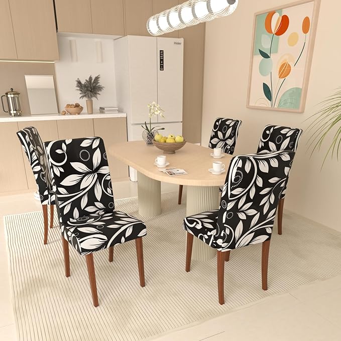 Stretch Dining Chair Covers Set of 6,Floral Print Chair Covers,Soft Removable Washable,Pet Friendly Furniture Protector,Universal Chair Slipcovers for Home, Kitchen,Ceremony Dining Room Seat