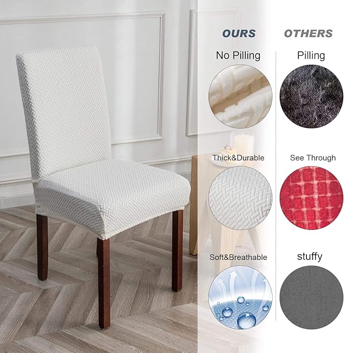 Genina Waterproof Chair Covers for Dining Room Set of 4 Kitchen Chair Covers Parson Dining Chair Slipcover,White