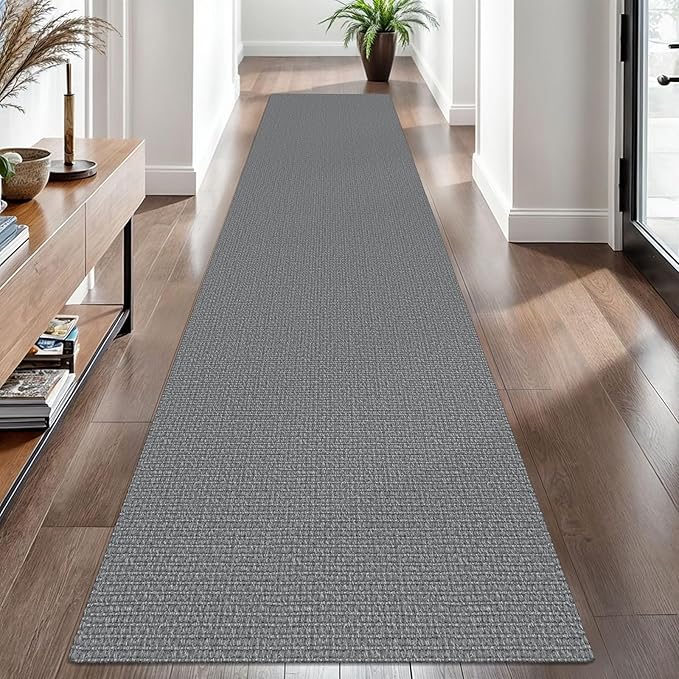 EARTHALL Washable Runner Rug 2.6x10 Ft Non Slip Runners for Hallways Cotton Rubber Backed Kitchen Runner Braided Indoor Floor Carpet Runners for Entryway, Hallway, Kitchen, Bedroom, Charcoal Gray