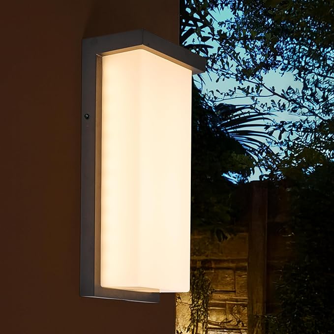 Maxxima 14" LED Porch Lantern Outdoor Wall Light, Black with Frosted Lens, 2500 Lumens, 5 CCT 2700K/3000K/3500K/4000K/5000K, Modern Exterior Patio Sconce Lantern