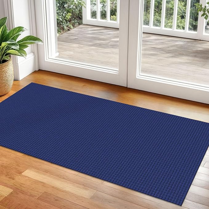 Braided Runner Rug 2x5 Ft Washable Runners for Hallways Kitchen Runner Rug Rubber Backed Cotton Entryway Runner Indoor, Woven Floor Carpet for Hall Kitchen Bedroom, Royal Blue/Navy