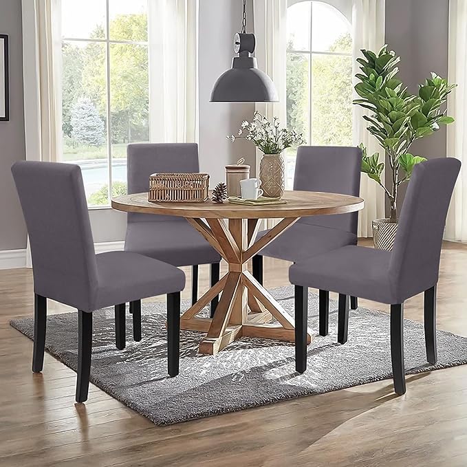 Sufdari Dining Chair Covers,Kitchen Chair Cover,Parsons Chair Slipcover,Spandex Chair Protectors for Dining Room Stretch Chairs Cover Set of 8 -Gray