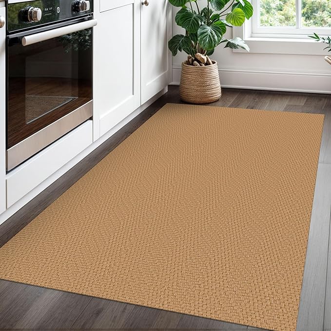 Braided Area Rug 3x5 Ft Washable Rugs for Entryway Throw Rugs with Rubber Backing Boho Door Mat Indoor Entrance Cotton Kitchen Mats Woven Front Door Carpet for Foyer Living Room, Warm Tan