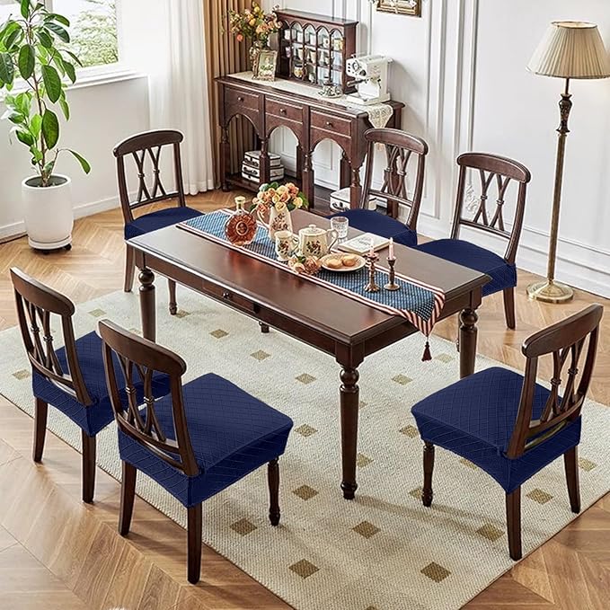 Genina Waterproof Seat Covers for Dining Room Chairs Covers Dining Chair Slipcovers Protector, No Rear Covers (Navy Blue, 4 Pcs)