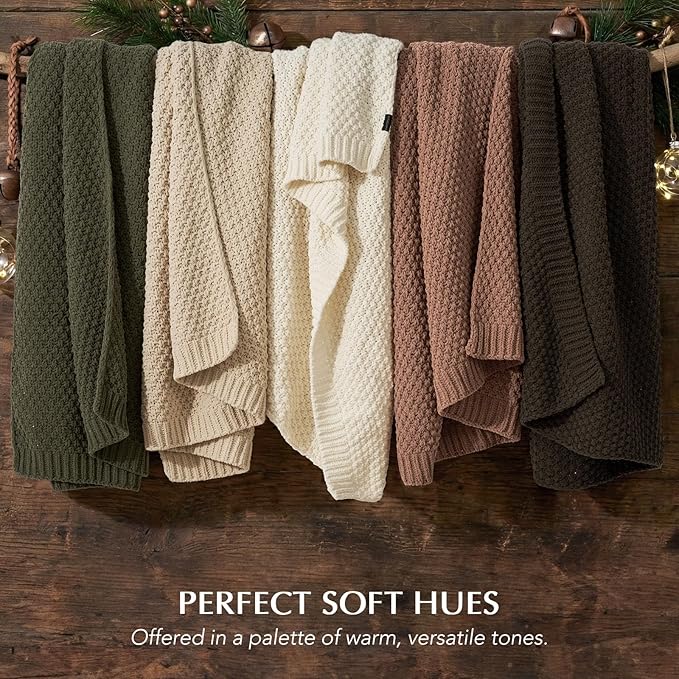 EVERGRACEHOME Chunky Chenille Knit Throw Blanket for Couch, Soft Luxurious Moss Stitch Blankets for Bed, Cozy Decorative Farmhouse Knitted Throws for Sofa, Cocoa Brown, 60" x 80"