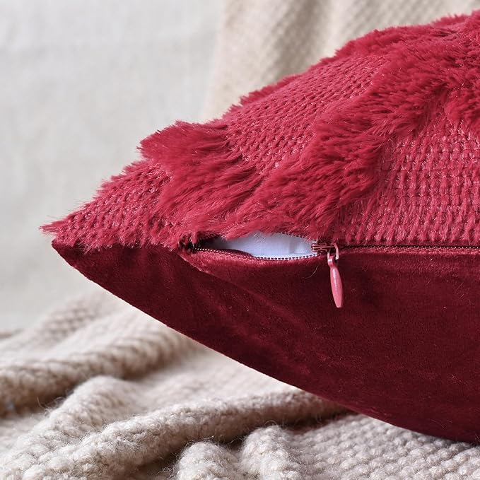Set of 2 Soft Moroccan Throw Pillow Covers 24x24 Inch Plush Boho Decorative Pillow Cover Accent Cushion Case for Couch Sofa Bed, Burgundy