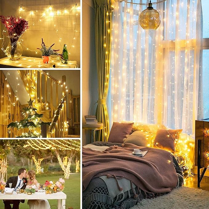JMEXSUSS Connectable Warm White Christmas Lights Indoor Outdoor, 91.5ft 250 LED Christmas String Lights, 8 Modes Twinkle String Light Plug in for Tree Party Decoration
