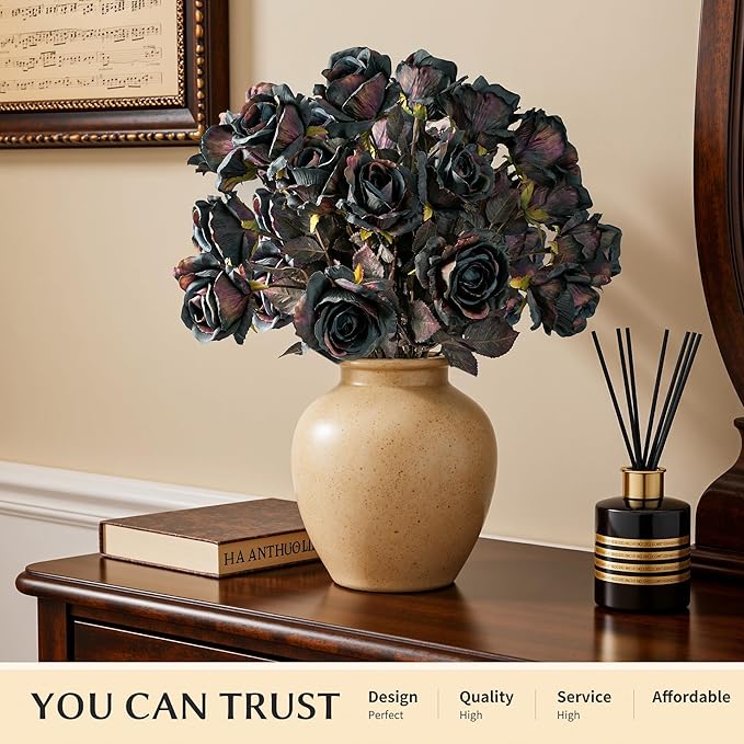 Artificial Flowers 20PCS Artificial Roses 23.2In Fake Roses Long Stem Artificial Flowers for Tall Vase Silk Rose Autumn Suitable for Indoor Decoration Wedding Party Decor DIY Bouquet,Dark Blue