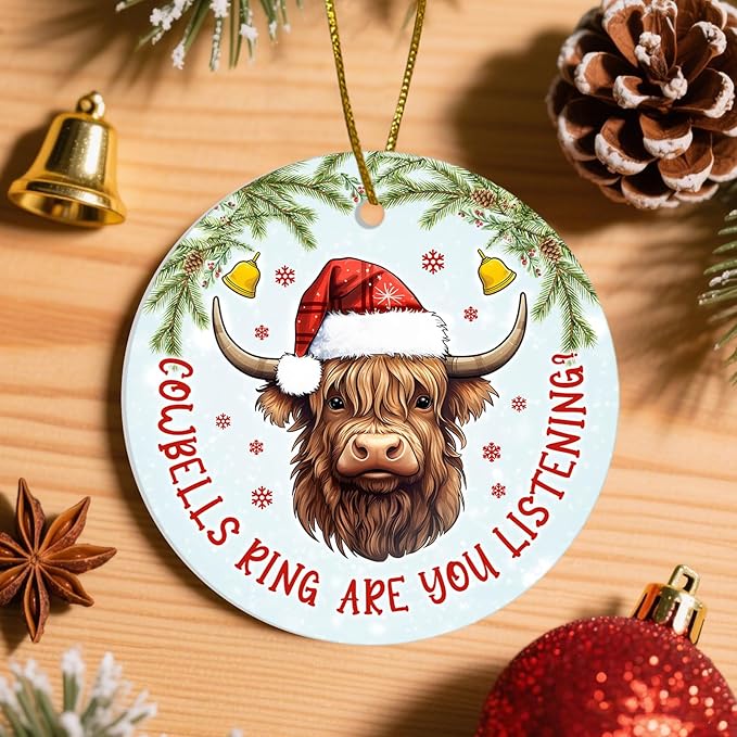 Highland Cow Christmas Ornaments 2025, Cow Ceramic Ornaments Tree Keepsake, Farmhouse Xmas Hanging Decor Gifts for Men Women