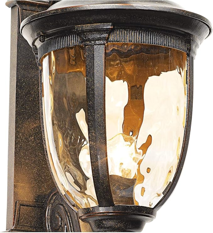 John Timberland Bellagio European Outdoor Wall Light Fixture Bronze Scroll 24" Champagne Hammered Glass Decor for Exterior House Porch Patio Outside Deck Garage Yard Front Door Garden Home