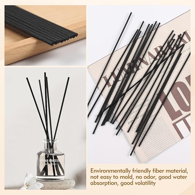 120 Pcs Reed Diffuser Sticks, 7.87 Inch Black Fibre Diffuser Sticks, Thick Reeds for Diffuser, Essential Oil Diffuser Sticks Refill for Aroma Fragrance Home Office Spa