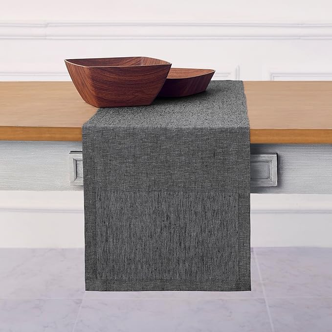 Solino Home Linen Table Runner 48 Inches - 100% Pure Linen Charcoal Grey Table Runner 14 x 48 Inch Ideal for Dresser and Coffee Tables - Athena - Winter