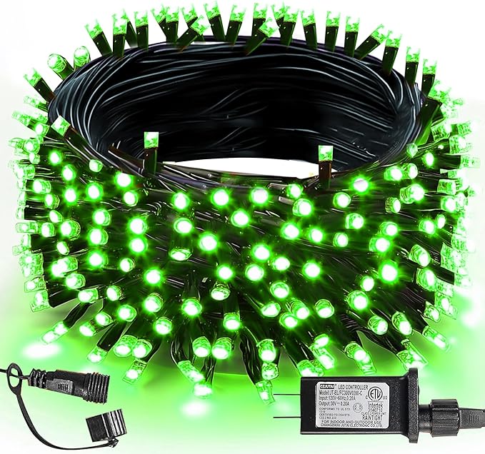 TW SHINE Green Christmas Lights, 200 LED 66FT Outdoor Christmas Lights Plug in with 8 Modes, Waterproof Green Wire St. Patrick's Day Light Outdoor, Indoor Xmas Decorations for Party Yard Room Decor