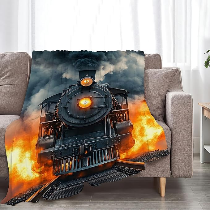 Tijuboni Steam Train Throw Blanket Locomotive Gifts for Boys Girls Men Women Kids Adults Soft Flannel Fleece Blanket for Couch Sofa Bed Home Decor 60"x80"