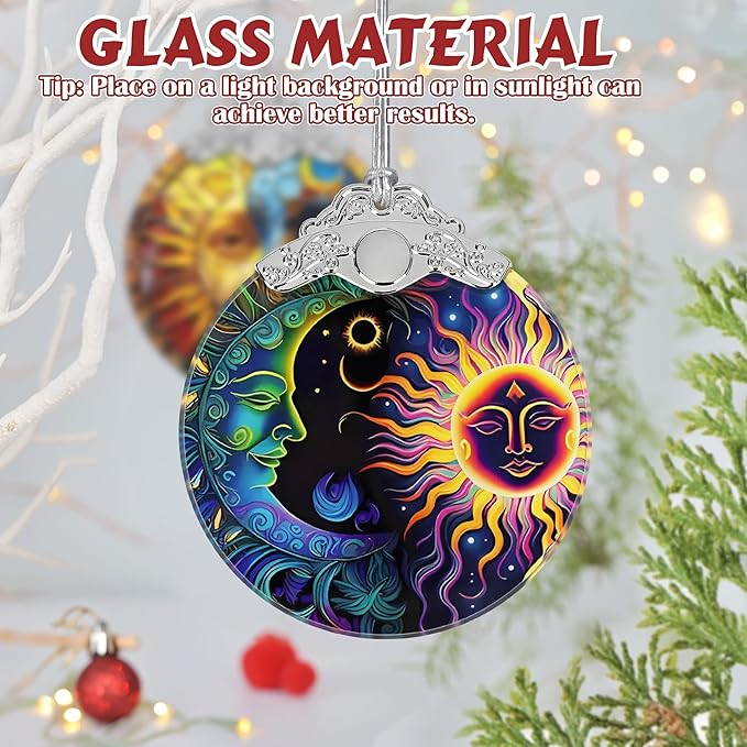 Sun Moon Ornament, Christmas Ornaments, Christmas Decorations for Tree, Stained Glass Ornament, Heirloom Keepsake, Gift Exchange, Gift Ideas, Bauble Present