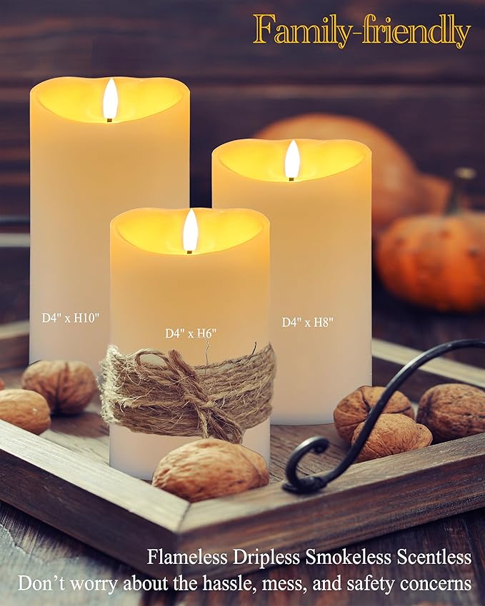 4"x8" Flickering Flameless Candles with Remote Timer, 4" Diameter Extra-Large White Pillar, Wax, 2 Pack Tall LED Battery Operated Candles for Home, Rustic and Farmhouse Decor (H 8")