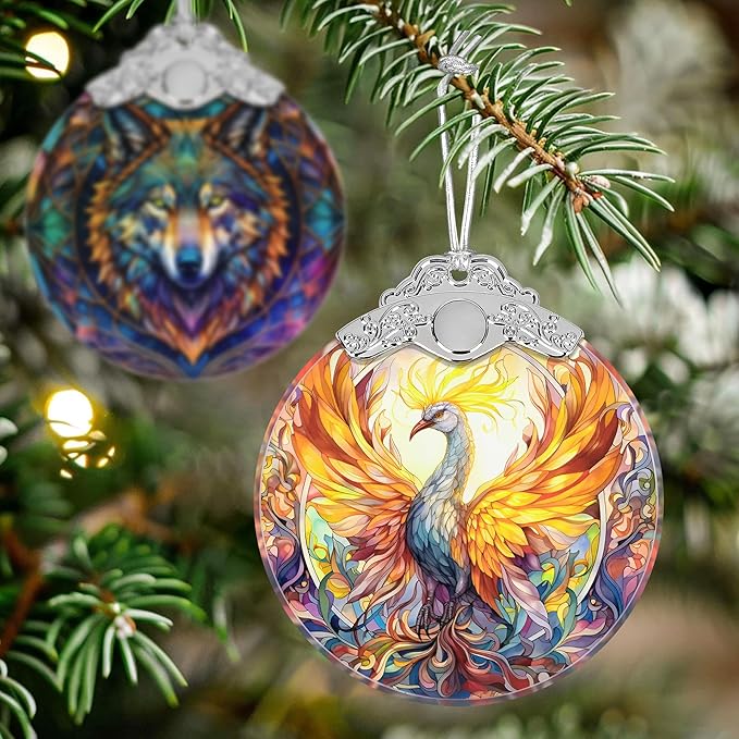 Stained Glass Ornaments - Phoenix Christmas Ornaments - Christmas Decorations for Tree - Holiday Present Ideas - Gift Exchange