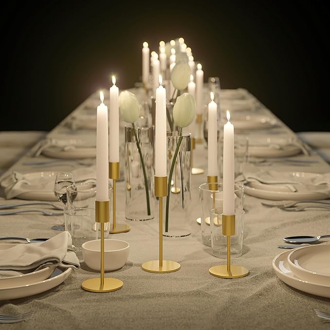 FSyueyun Gold Candle Holder Taper Candle Holders, Set of 6 Candle Stick Holders Decor for Mantel Table Centerpiece, Used for Wedding, Dinning, Housewarming Gift