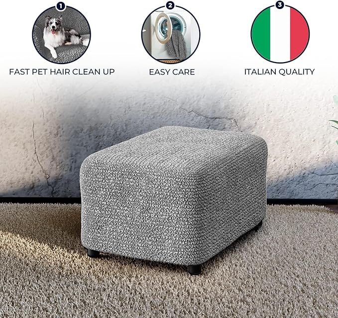 PAULATO BY GA.I.CO. Ottoman Cover Stool Cover Pouf Slipcover - Soft Polyester Fabric Slipcover - 1-Piece Form Fit Stretch Furniture Protector - Microfibra Collection - Ash (Ottoman)