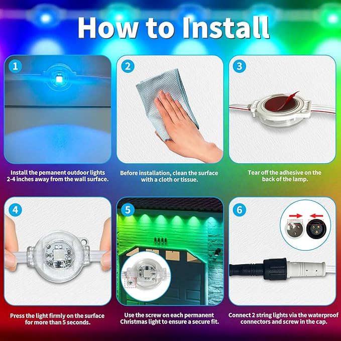XINKAITE 300FT Permanent Outdoor Lights with 150 LEDs - Smart RGB+IC with 16 Million Colors, IP67 Waterproof, App & Remote Control, Hundreds of Modes for Holidays, Christmas & Home(2 Rolls 150FT)