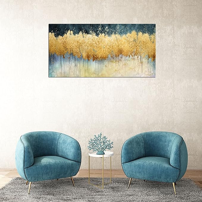 XXMWallArt FC2650 Canvas Wall Art Abstract Golden Forest Painting Modern Decor Abstract Canvas Prints for Living Room Bedroom Kitchen Home and Office Wall Decor