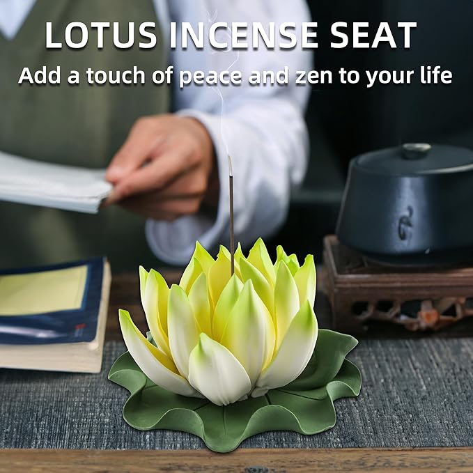 Lotus Incense Burner - Incense Burner Holder for Home Incense Holder Decor Incense Holder for Sticks Yoga, SPA(Z4-Green Yellow)