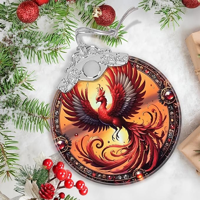 Stained Glass Phoenix Ornament - Christmas Ornaments - Christmas Tree Decorations - Holiday Present Ideas - Gift Exchange