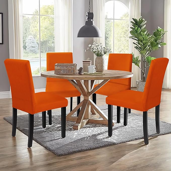 Sufdari Dining Chair Covers,Kitchen Chair Cover,Parsons Chair Slipcover,Spandex Chair Protectors for Dining Room Stretch Chairs Cover Set of 8 -Orange