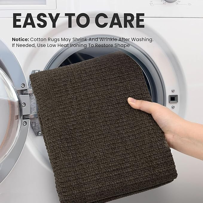 EARTHALL Washable Runner Rug 2x7 Ft Non Slip Runners for Hallways Cotton Rubber Backed Kitchen Runner Braided Indoor Floor Carpet Runners for Entryway, Hallway, Kitchen, Bedroom, Taupe/Coffee