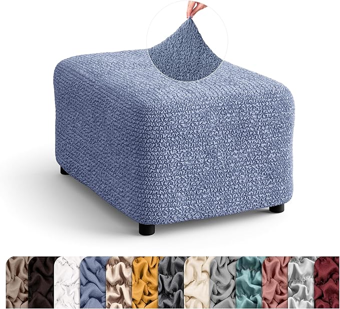 PAULATO BY GA.I.CO. Ottoman Cover Stool Cover Pouf Slipcover - Soft Polyester Fabric Slipcover - 1-Piece Form Fit Stretch Furniture Protector - Microfibra Collection - Blue (Ottoman)