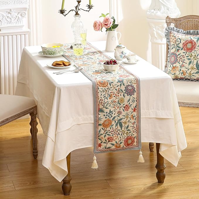 bilingaier Floral Cloth Small Runner for Table,Decorative Linen 102 Inches Long Table Runners,Farmhouse Decor Tabletop for Kitchen,Dining,Party,Home,Christmas,12"*102"