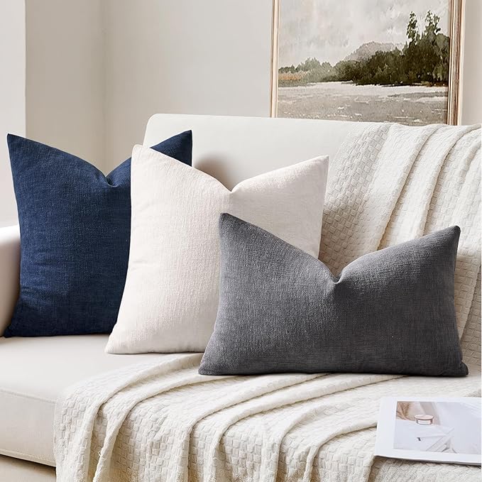 MIULEE Grey Couch Pillow Covers 18x18 Inch, Set of 2 Soft Chenille Decorative Square Throw Pillow Covers Farmhouse for Sofa Living Room Bed