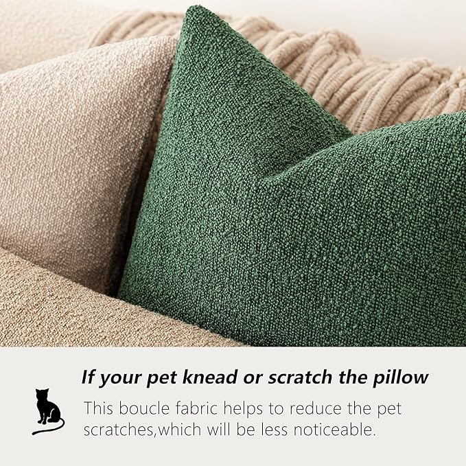 Foindtower Pack of 2 Textured Boucle Throw Pillow Covers Neutral Accent Solid Decorative Pillow Cases Cozy Woven Couch Cushion Case for Sofa Bedroom Living Room Home Decor 20x20 Inch Pine Green
