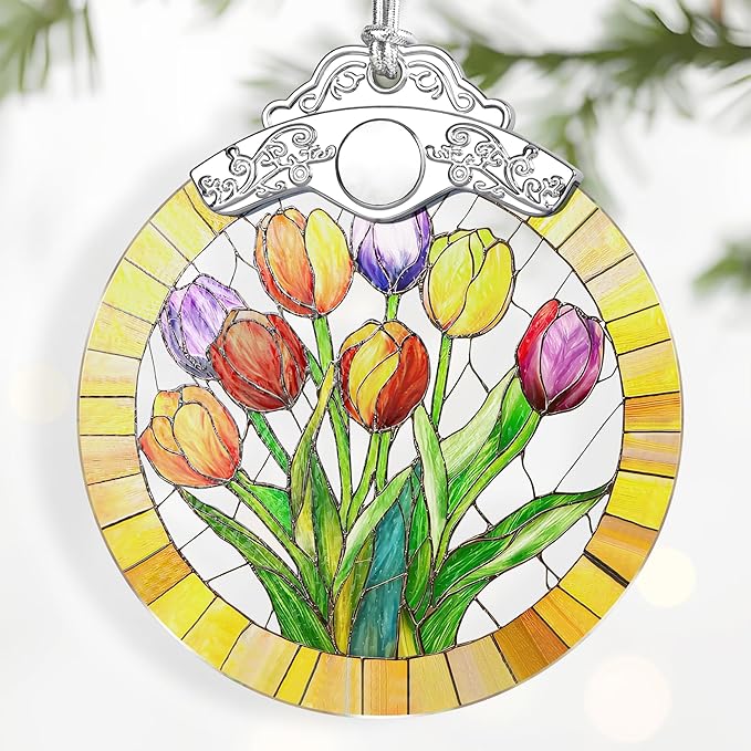 Tulip Flower Ornament – Christmas Decoration & Christmas Ornament; Stained Glass Holiday Decoration (Holiday Present, Bauble Present, Gift Idea, Gift Exchange) | Heirloom Keepsakes
