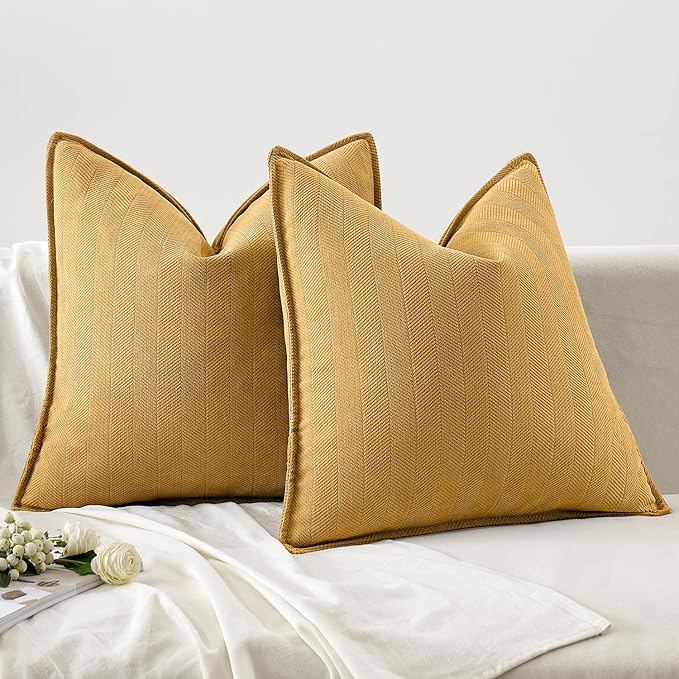 MIULEE Pack of 2 Gold Decorative Pillow Covers 24x24 Inch Soft Chenille Luxurious Couch Throw Pillows Farmhouse Cushion Covers Euro Shams with Elegant Design for Sofa Bedroom Living Room Home Decor