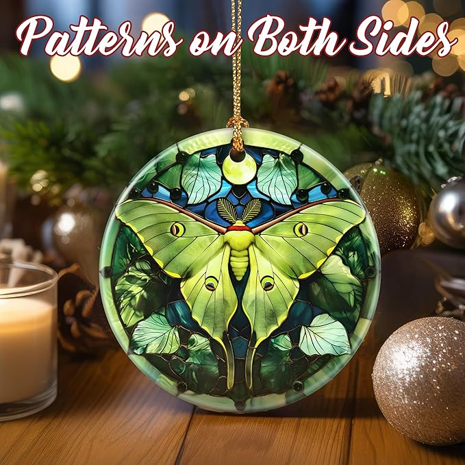 Christmas Ornaments, Dodosky 2.8in Ceramic Luna Moth Ornament, Xmas Decor, Christmas Tree Ornaments, Xmas Decorations for Tree, Holiday Ornament, Luna Moth Gifts, Gifts for Women Men