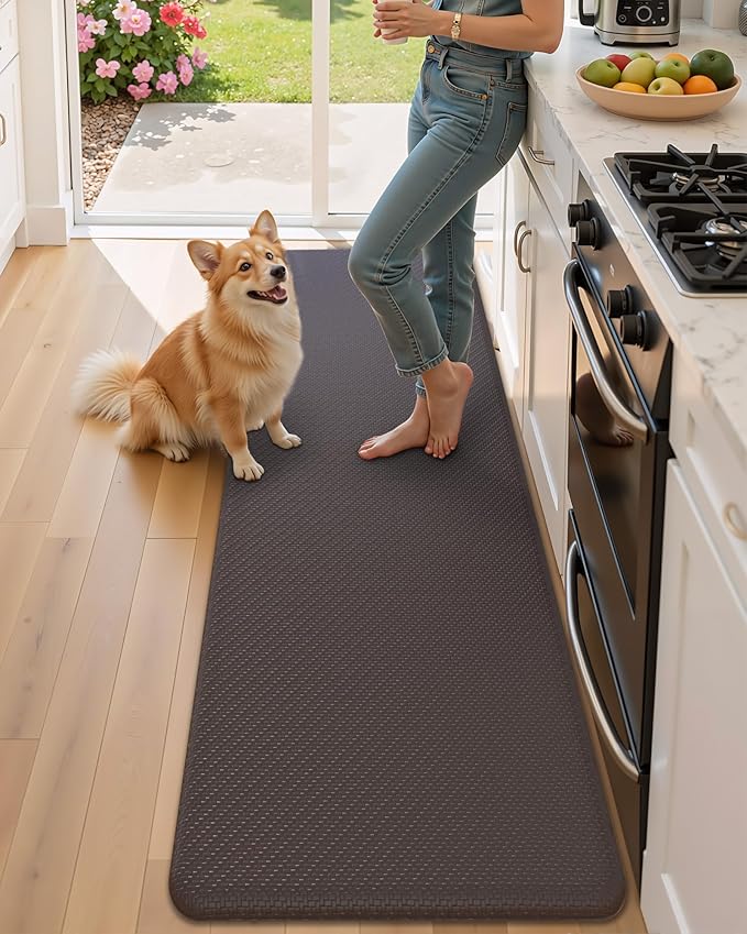 Color&Geometry 0.71" Extra Thick Anti Fatigue Cushion Kitchen Floor Mat,Easy Clean, Water & Oil Proof, Non Slip, Foam Padded Runner Rug for Front Sink,20"x 47" Brown (2.0 Version)