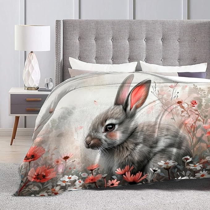 Tijuboni Rabbit Bunny Throw Blanket Rabbit Gifts for Girls Boys Women Men Kids Adults Soft Flannel Fleece Blanket for Couch Sofa Bed Home Decor 60"x80"