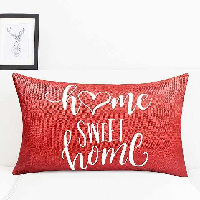 Decorative Throw Pillow Covers Set of 4 Wine Red Pillow Covers 12x20 inch Throw Pillow Cases Linen Square Pillow Case,Farmhouse Outdoor Modern Boho Pillow Covers for Couch Sofa Living Room