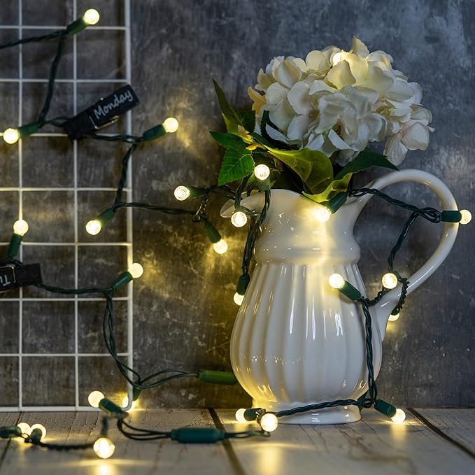 YULETIME Warm White One-Piece G12 Raspberry Christmas Lights 140 Count 48 Feet, 2 Sets 70 LED 24 ft High Waterproof UL Certified String Light (Warm White)