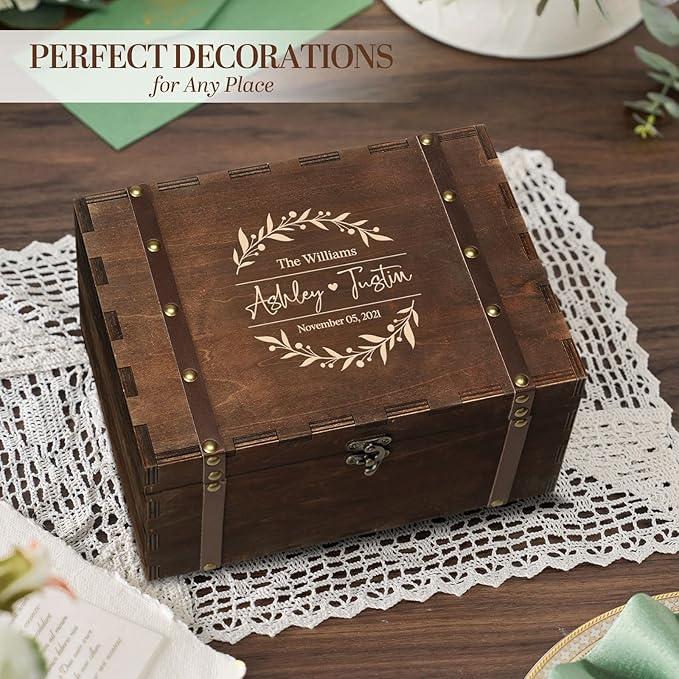 AW BRIDAL Large Personalized Wedding Keepsake Box for Memories, Wooden Storage Box with Lid for Jewelry, Engagement Bridal Shower Gifts for Couples//DK2201CPP37//