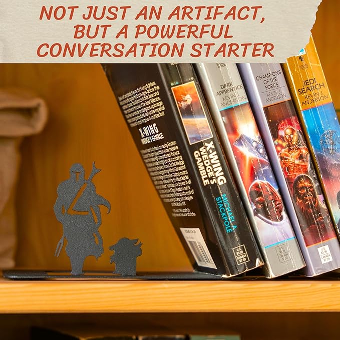 Renovatio Black Metal Bookend – Cute, Unique, Geeky Decor for Home, Office & Kids Room – Heavy Duty, Non-Slip Minimalist Bookends for Shelves – Mercenary & Baby