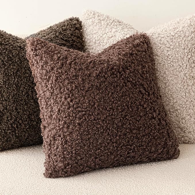Foindtower 2 Pieces 18x18 Inch Red Brown, Faux Fur Throw Pillow Cover Accent Sherpa Furry Pillow Covers Fuzzy Soft Pillowcases Cozy Sheepskin Decorative Fleece Cushion Case for Bed Couch Living Room