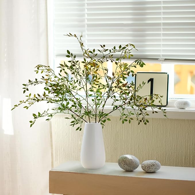 Artificial Greenery Stems, 43.3" Nandina Branches Tall Faux Plant Stems for Vase, Greenery Decor Stems Leaves Bunches for Shop Garden Office Home Décor,2Pcs,Orange