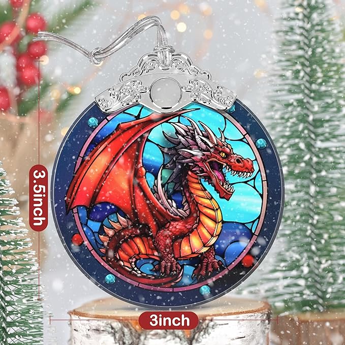 Dragon Ornament, Christmas Ornaments, Christmas Decorations for Tree, Stained Glass Ornament, Heirloom Keepsake, Gift Exchange, Gift Ideas, Bauble Present - Flying Dragon